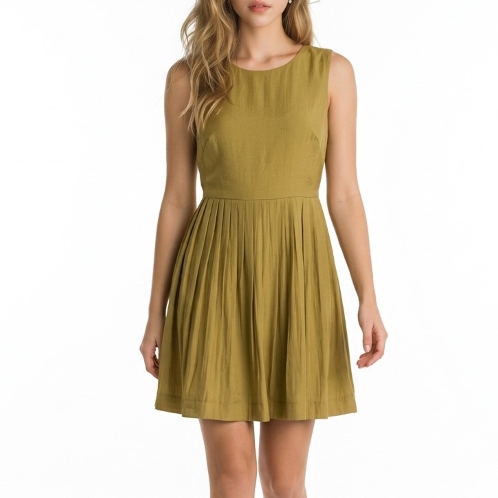 Women’s Dress Size M Pleated Green Mustard Sleeveless